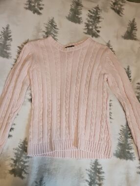 Eddie Bauer Light Pink Cable-Knit Crewneck Sweater